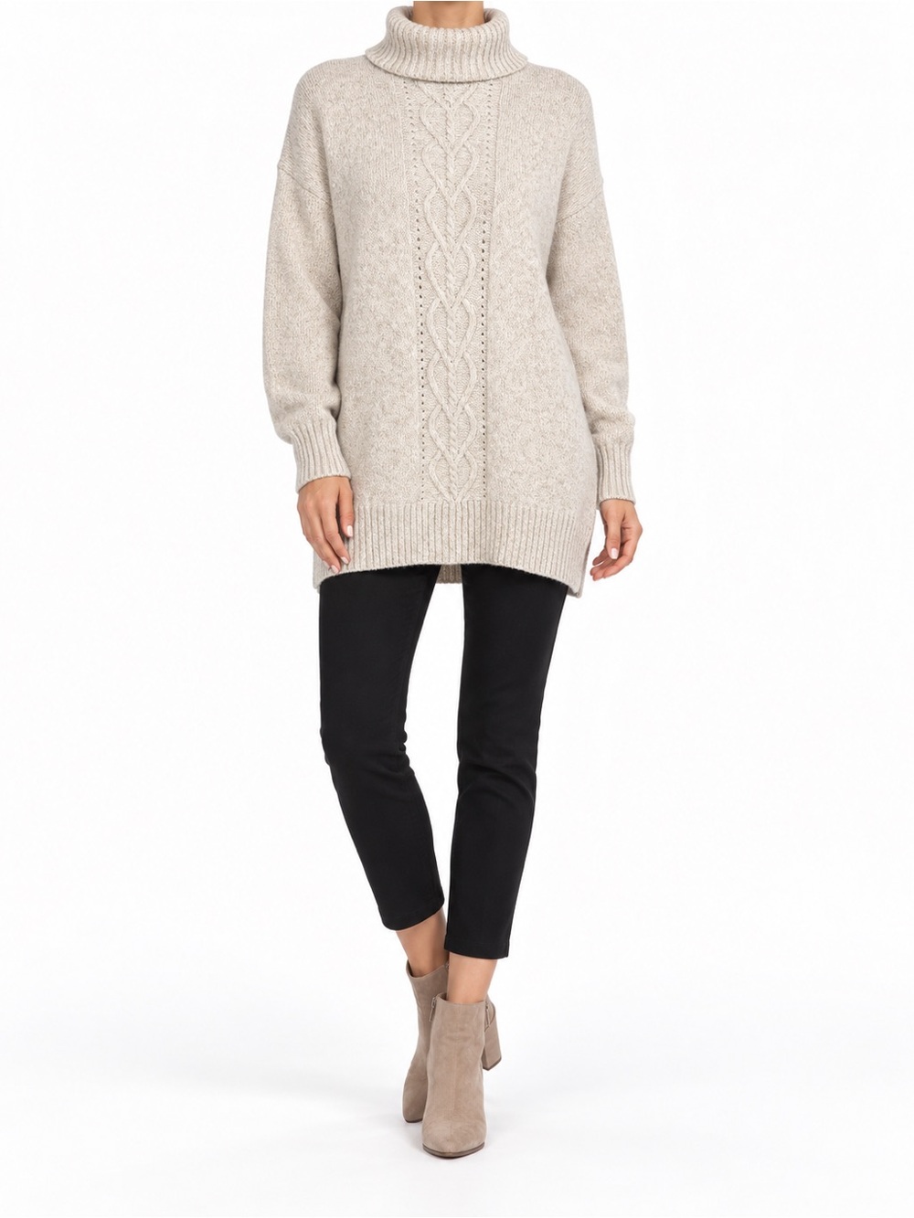 Maurices Light Cream Cable-Panel Turtleneck Sweater